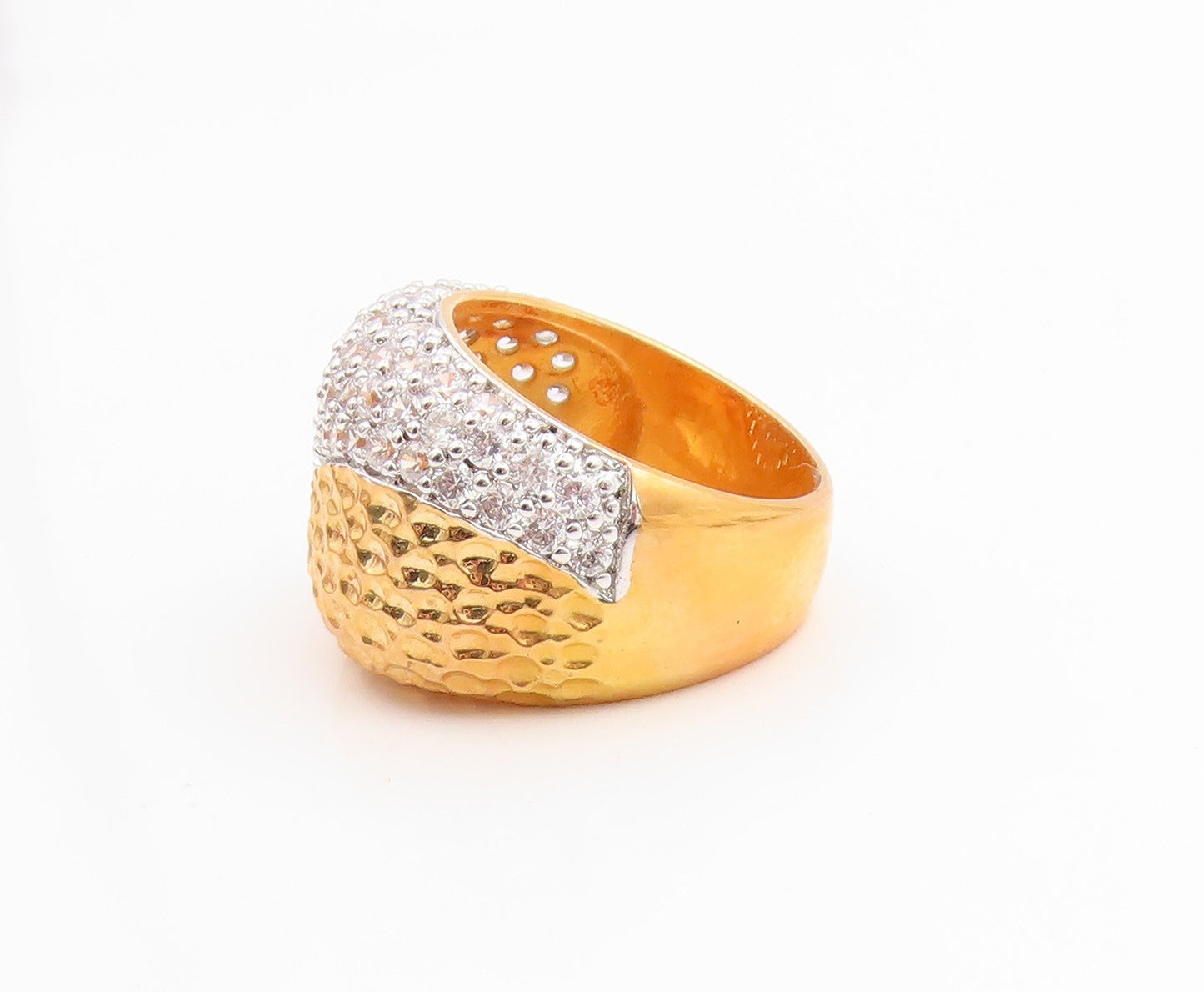 925 Sterling Silver Vintage Ring Gold Plated CZ Cluster Wave Band  Sz 7  RG35719