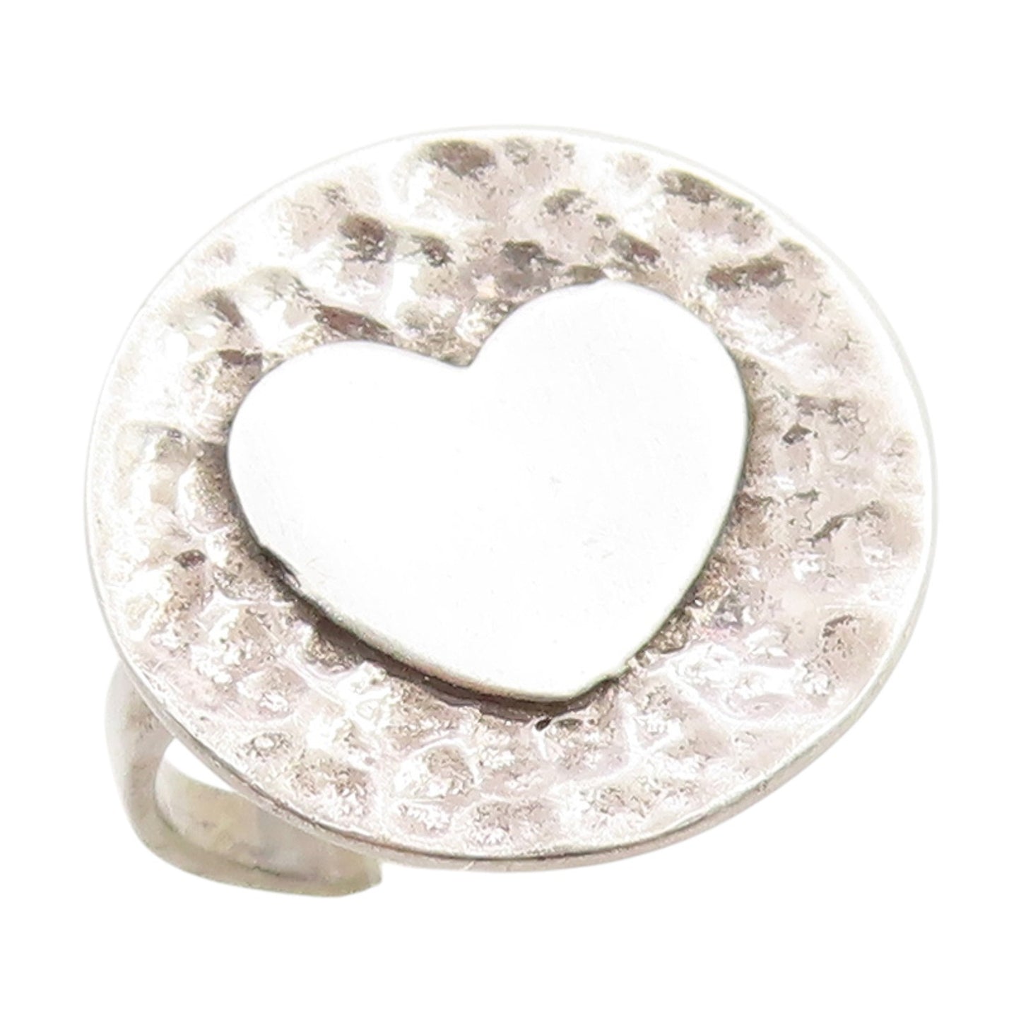 925 Sterling Silver Vintage Ring Love Heart Hammered Coin Band  Sz 6.5  RG33894