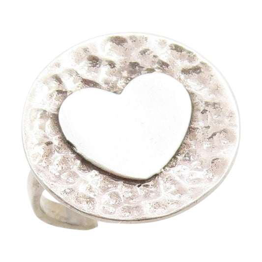 925 Sterling Silver Vintage Ring Love Heart Hammered Coin Band  Sz 6.5  RG33894