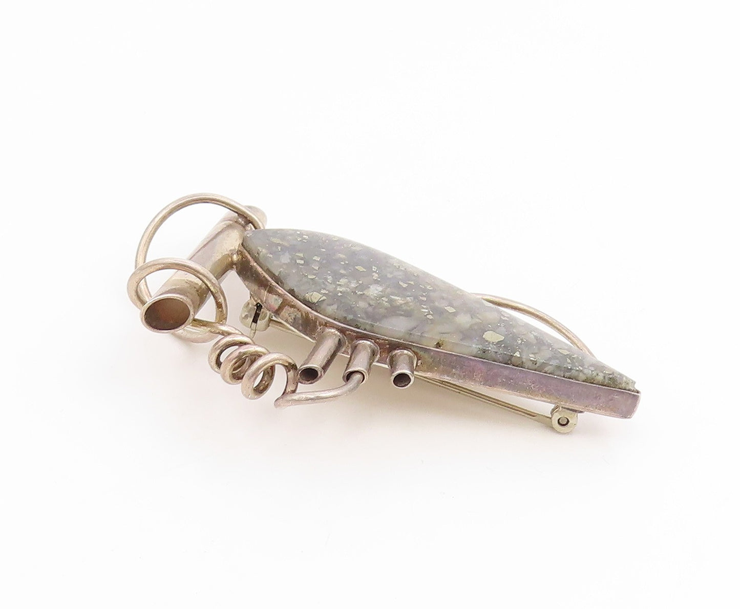 925 Sterling Silver Vintage Brooch Gemstone Modernist Abstract Pin  BP12425