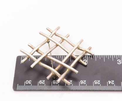 925 Sterling Silver Vintage Brooch Pin CARSI MEXICO Rod Woven Checks  BP10790
