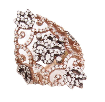 925 Sterling Silver Vintage Ring Swirly Floral Cutout CZ Inlay  Sz 7.5  RG28572