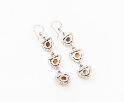 925 Sterling Silver Vintage Earrings Cabochon Amber Geometric Dangles  EG13876