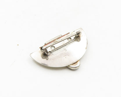 925 Silver & 14K GOLD  Vintage Black Onyx & Abalone 2 Tone Brooch Pin  BP7388