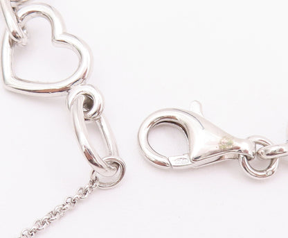 925 Sterling Silver Vintage Bracelet Cutout Real Diamonds Linked Hearts  BT10379