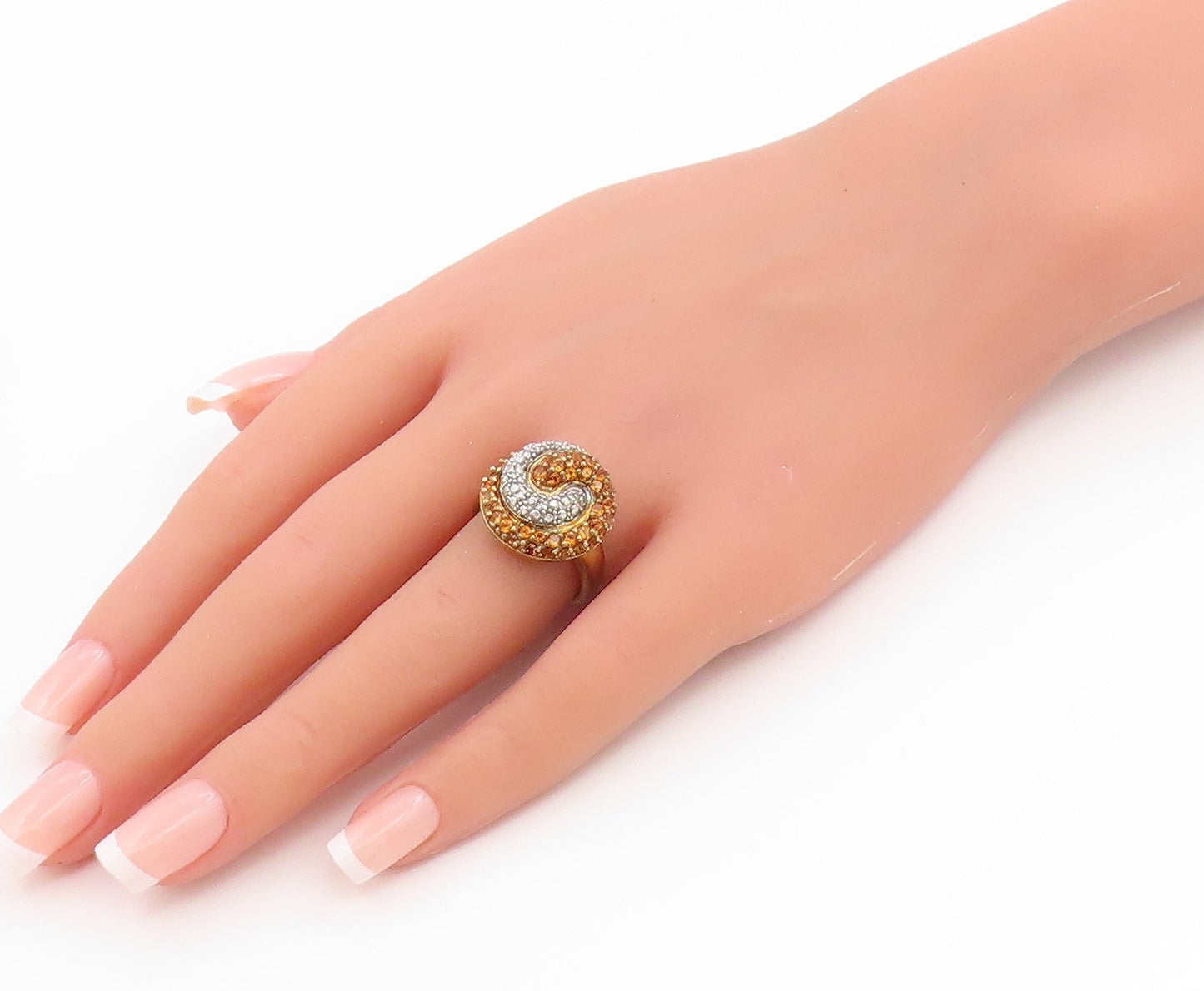 925 Sterling Silver Vintage Ring Gold Plated Citrine Spiral Band  Sz 7  RG36232