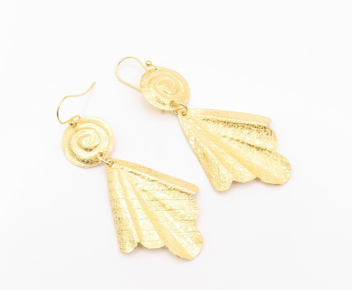 925 Sterling Silver Vintage Earrings Gold Plated Dangling Fan Design Cut EG13323
