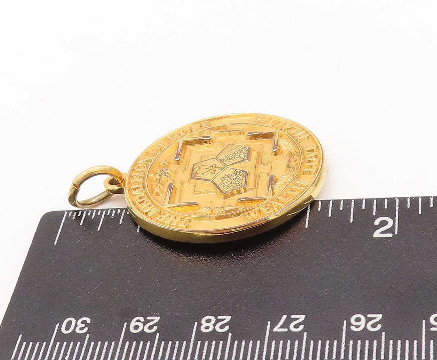 925 Sterling Silver Vintage Pendant Gold Plated Carved Medallion Of Hope PT23173