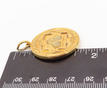 925 Sterling Silver Vintage Pendant Gold Plated Carved Medallion Of Hope PT23173