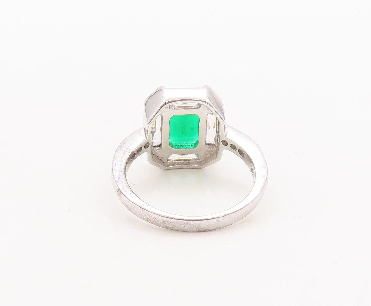 925 Sterling Silver Vintage Ring Rectangle Cut Green & White CZ  Sz 7  RG29450