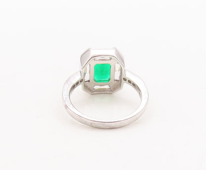 925 Sterling Silver Vintage Ring Rectangle Cut Green & White CZ  Sz 7  RG29450