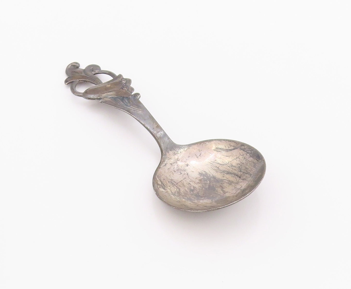 925 Sterling Silver Vintage Soup Spoon NORWAY Dark Tone Floral Carved End TR3906
