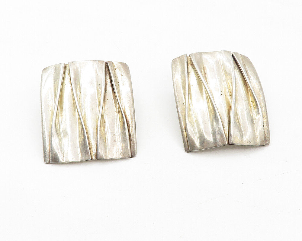 925 Sterling Silver  Vintage Shiny Sculpted Square Drop Earrings  EG5464