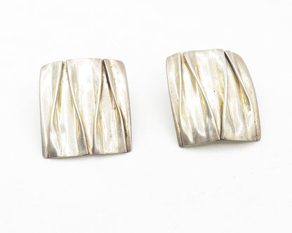 925 Sterling Silver  Vintage Shiny Sculpted Square Drop Earrings  EG5464