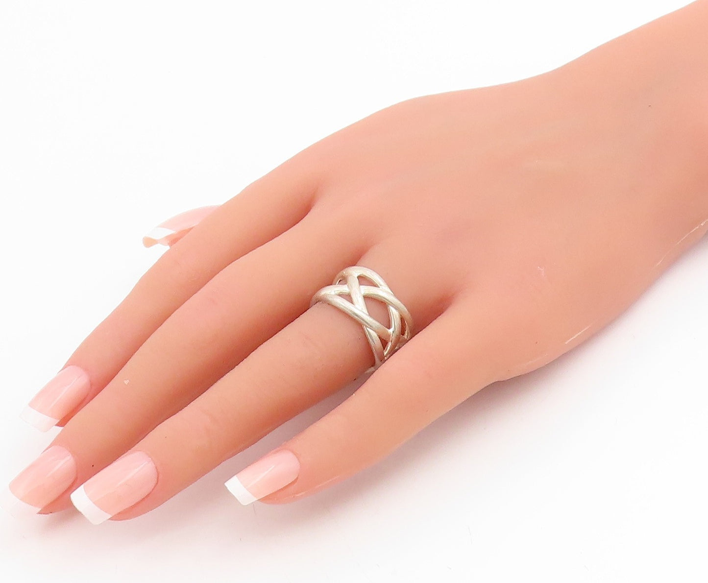925 Sterling Silver Vintage Ring Openwork Celtic Knot Wide Band  Sz 7  RG34848