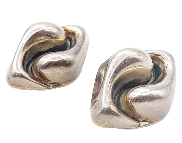 MEXICO 925 Sterling Silver  Vintage Hollow Swirl Non Pierce Earrings  EG3954
