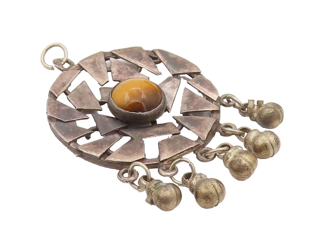 925 Sterling Silver Vintage Modernist Collage Pattern Tiger Eye Pendant  PT22159