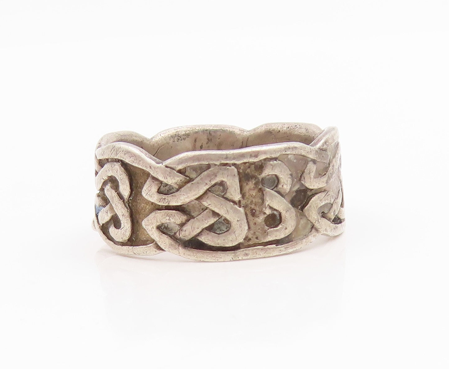 925 Sterling Silver Vintage Ring Carved Celtic Knot Wide Band  Sz 10.5  RG34905