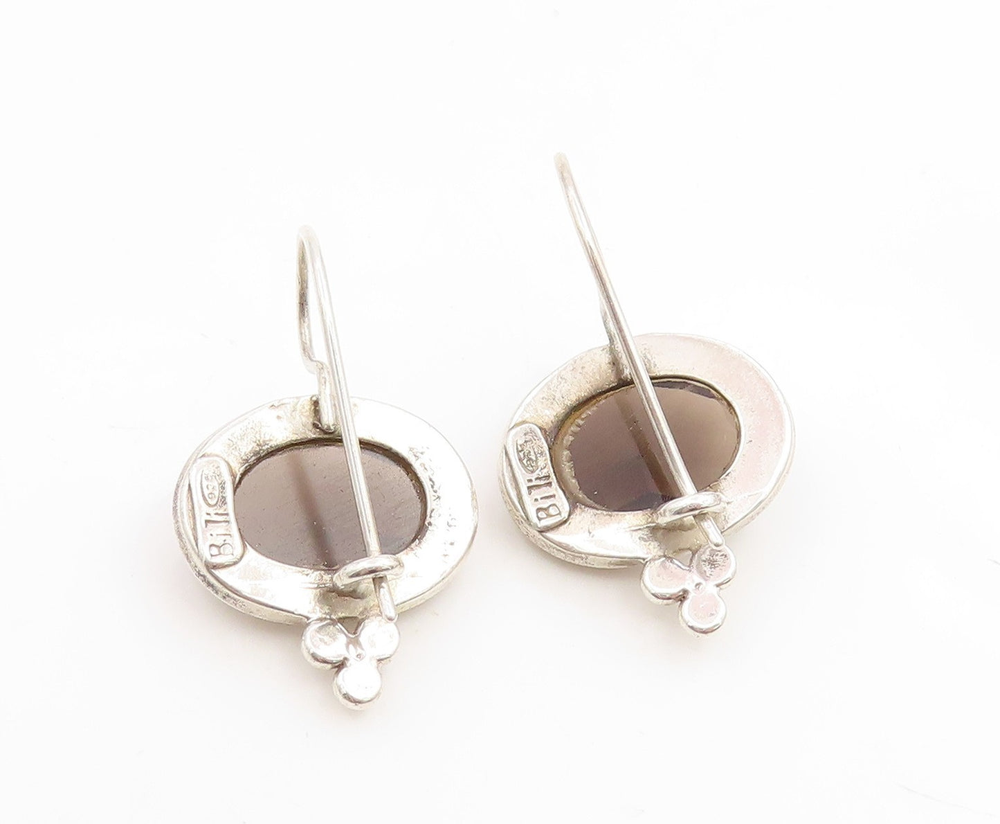 925 Sterling Silver Vintage Earrings Classic Faceted Smoky Quartz Drop  EG14276