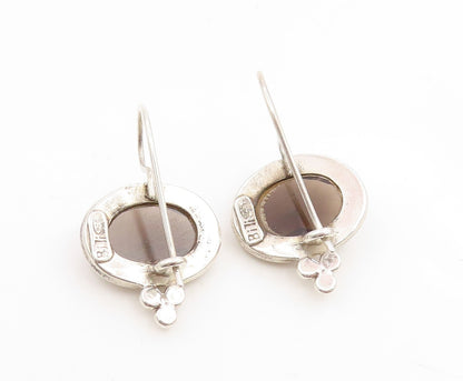 925 Sterling Silver Vintage Earrings Classic Faceted Smoky Quartz Drop  EG14276