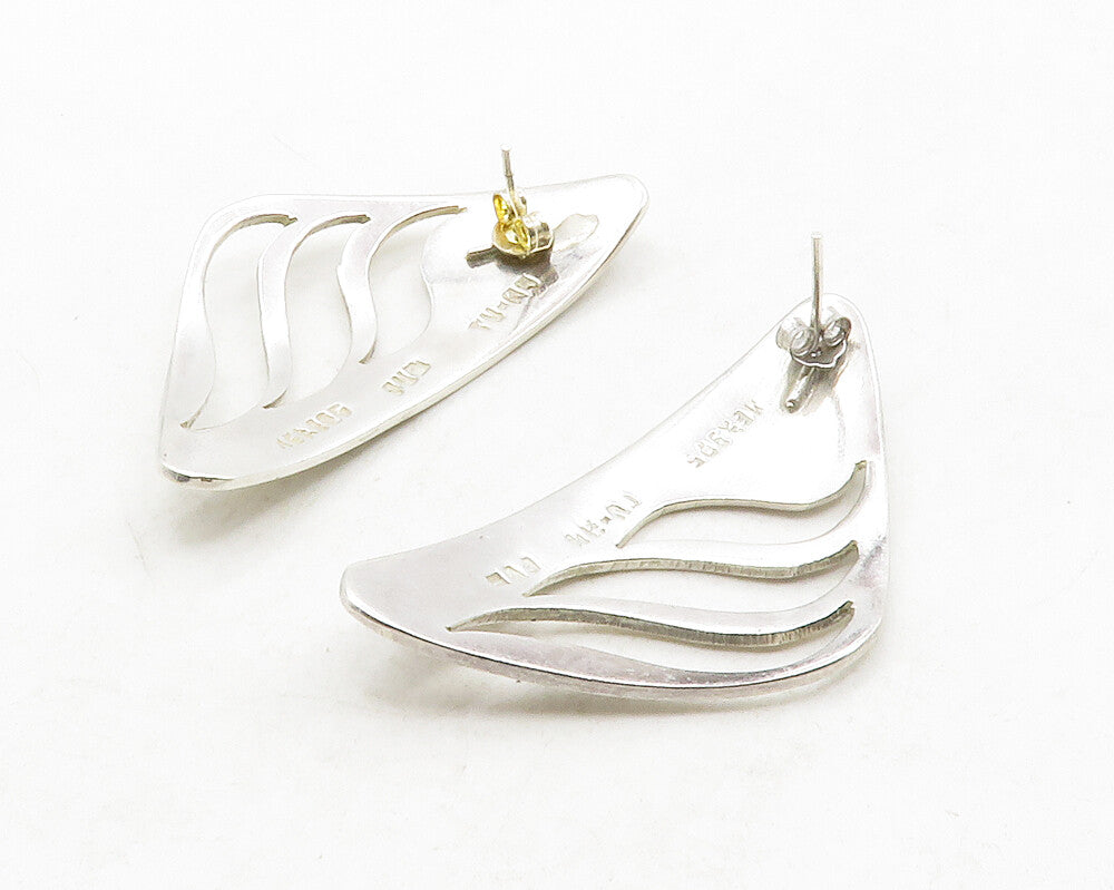 MEXICO 925 Sterling Silver  Vintage Shiny Cutout Design Drop Earrings  EG6872