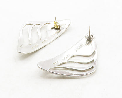 MEXICO 925 Sterling Silver  Vintage Shiny Cutout Design Drop Earrings  EG6872