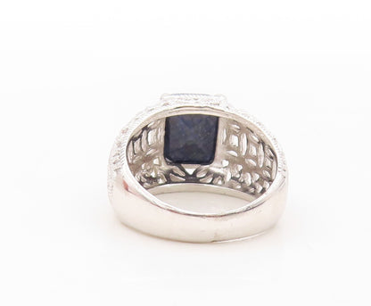 925 Sterling Silver Vintage Ring Designer Cutout Rectangle Sapphire Sz 7 RG30894