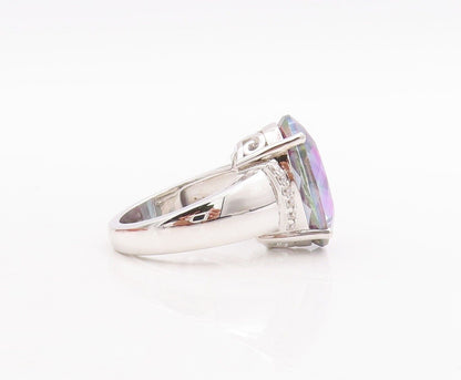 925 Sterling Silver Vintage Ring Large Oval Mystic Topaz  Sz 7  RG29257
