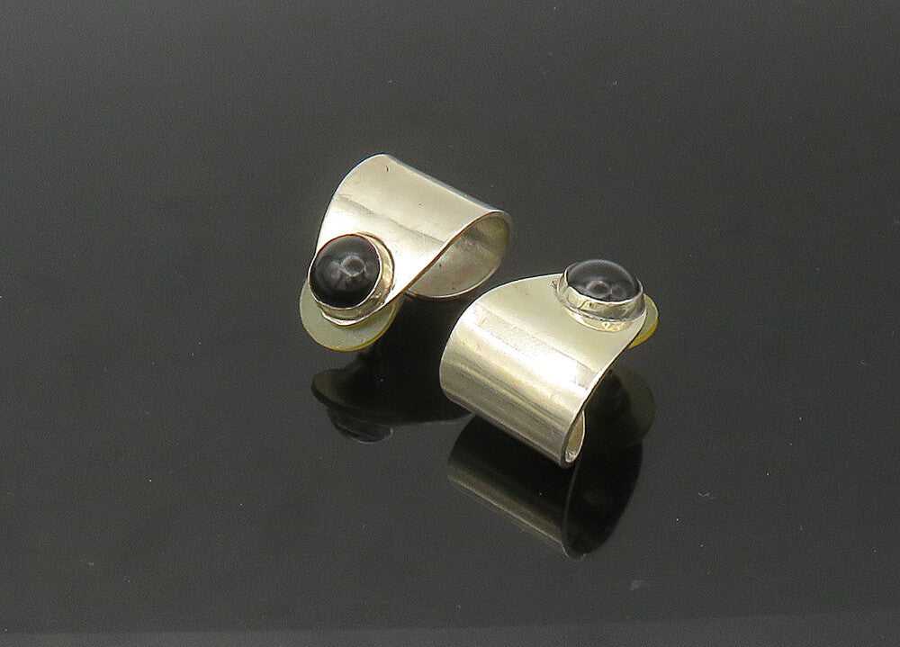 MEXICO 925 Sterling Silver  Vintage Black Onyx Curved Drop Earrings  EG11008