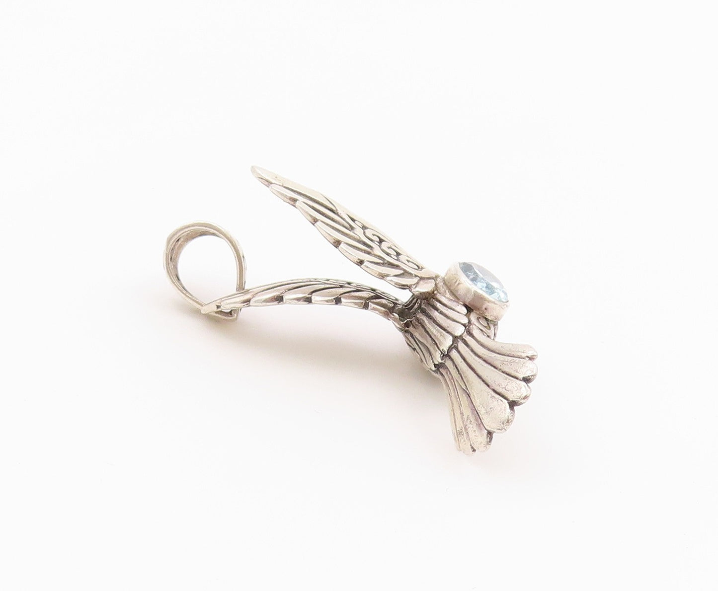 925 Sterling Silver Vintage Pendant ATI Blue Topaz Hummingbird Charm  PT26365