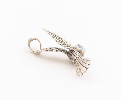 925 Sterling Silver Vintage Pendant ATI Blue Topaz Hummingbird Charm  PT26365