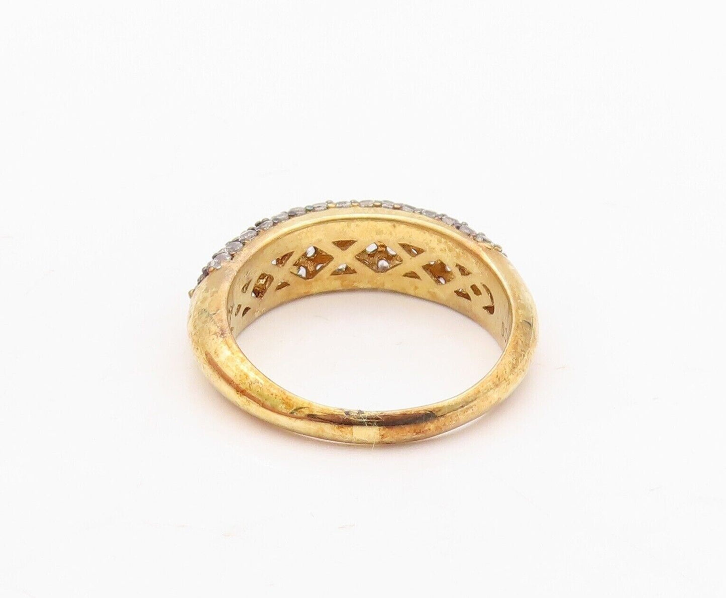 925 Sterling Silver Vintage Ring Gold Plated Topaz Inlay  Sz 7  RG30018