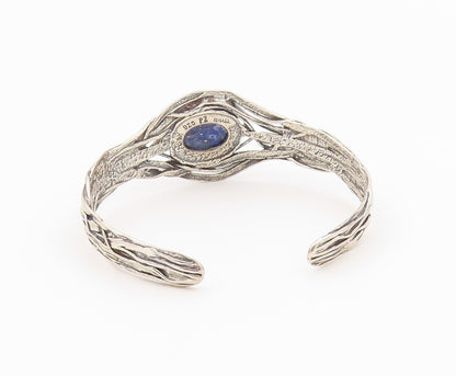 925 Sterling Silver Vintage Bracelet OR PAZ ISRAEL Lapis Lazuli Cuff  BT12165