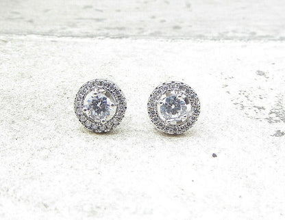 925 Sterling Silver  White Topaz & Cubic Zirconia Stud Earrings  EG1105