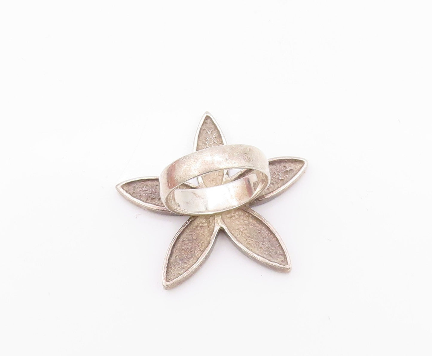 925 Sterling Silver Vintage Ring Mother Of Pearls Cutout Flower  Sz 8  RG32361