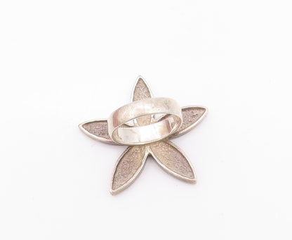 925 Sterling Silver Vintage Ring Mother Of Pearls Cutout Flower  Sz 8  RG32361