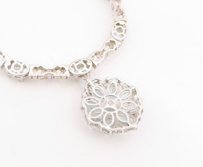 925 Sterling Silver Vintage Pendant Tanzanite & Topaz Floral Choker  PT25330