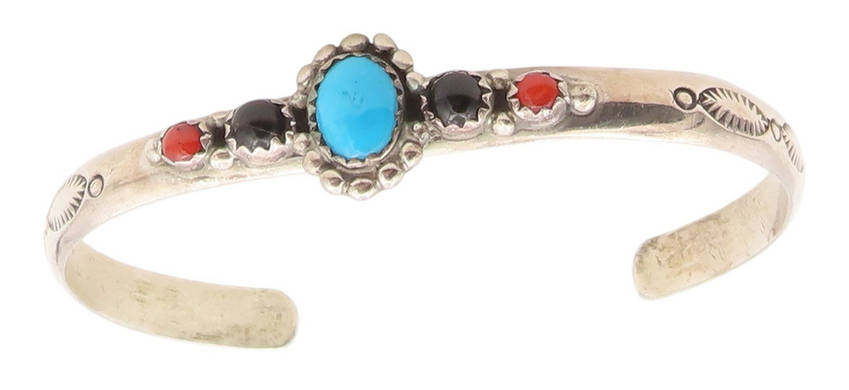 925 Sterling Silver Vintage Bracelet RICHARD BEGAY NAVAJO Multi Gemstone BT12166