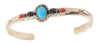 925 Sterling Silver Vintage Bracelet RICHARD BEGAY NAVAJO Multi Gemstone BT12166
