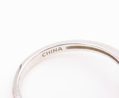 925 Sterling Silver Vintage Ring Real Diamonds & Rose Quartz Band  Sz 7  RG36061