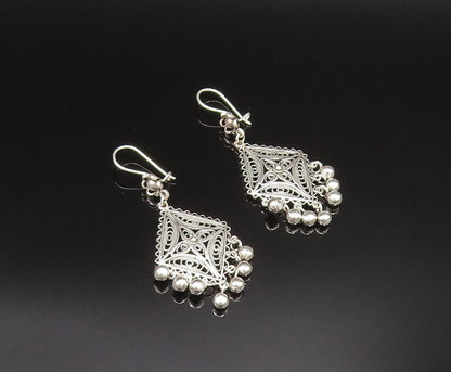 925 Sterling Silver  Vintage Wavy Edge Beaded Diamond Shaped Earrings  EG11956