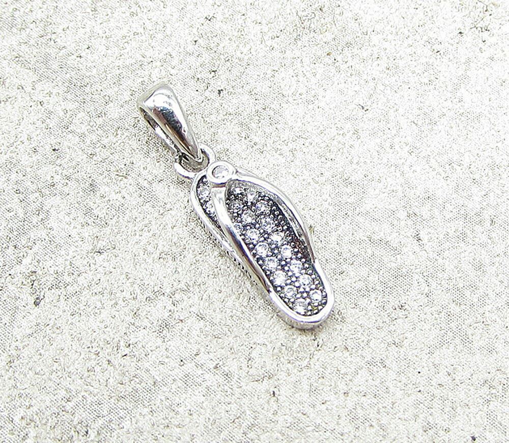925 Sterling Silver  White Cubic Zirconia Flip Flop Drop Pendant  PT1157