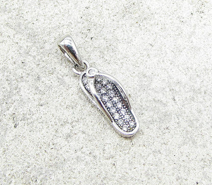 925 Sterling Silver  White Cubic Zirconia Flip Flop Drop Pendant  PT1157