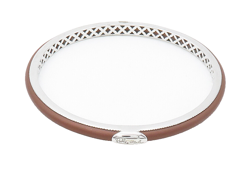 BELLE ETOILE 925 Silver  Smooth Brown Rubber Shiny Bangle Bracelet  BT6433