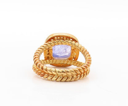 925 Sterling Silver Vintage Ring Gold Plated Topaz & Gemstone  Sz 8  RG30861
