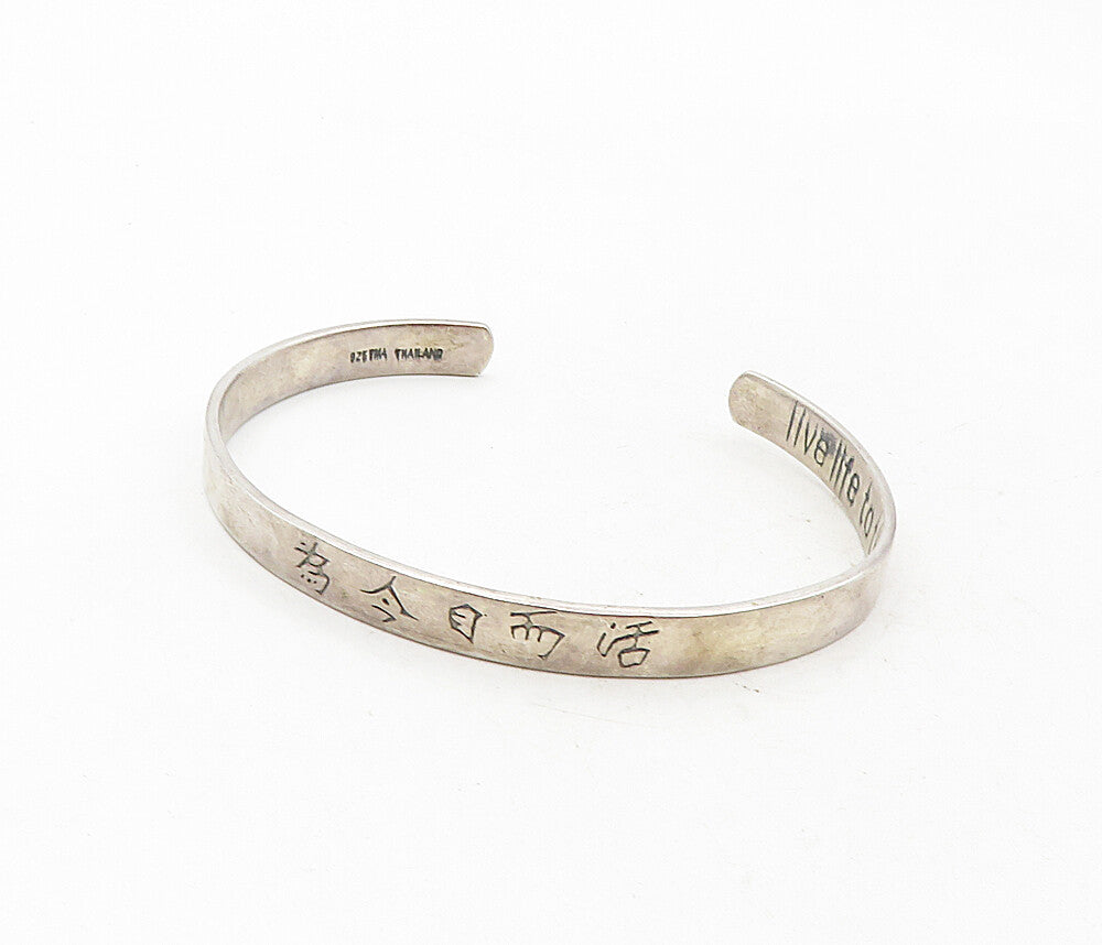 925 Sterling Silver  Vintage Live Life To The Fullest Cuff Bracelet  BT4023
