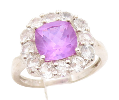 925 Sterling Silver Vintage Ring Amethyst & Topaz Floral Cluster  Sz 8  RG35034