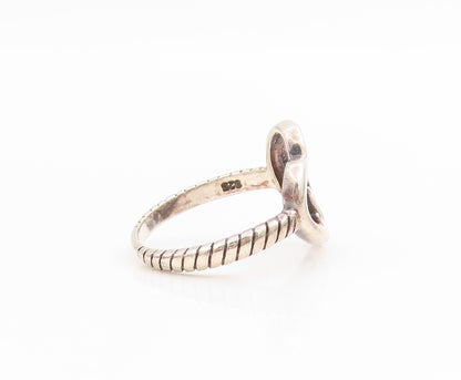 925 Sterling Silver Vintage Ring Open Love Heart Mom Ribbed Band  Sz 7  RG34004