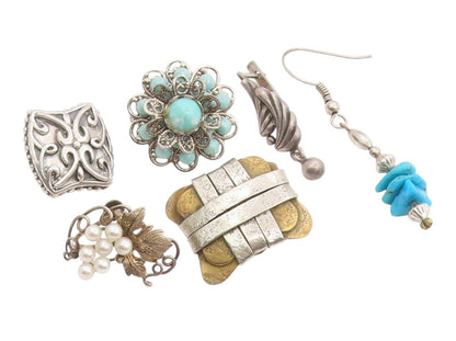 925 Sterling Silver Vintage Earrings Designer Multi Gemstone Single Lot  EG14295