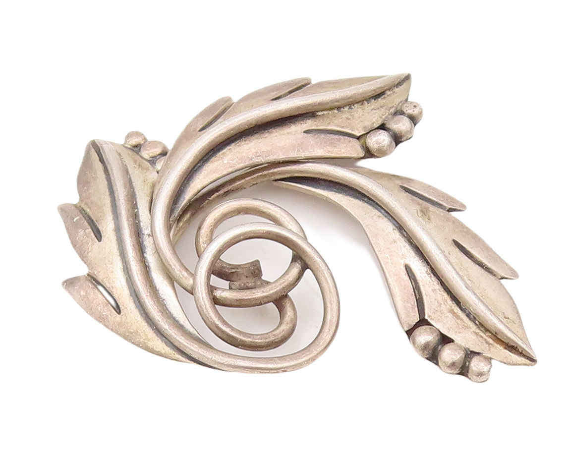 925 Sterling Silver Vintage Brooch Pin MARICELA Swirly Floral Carved  BP11162